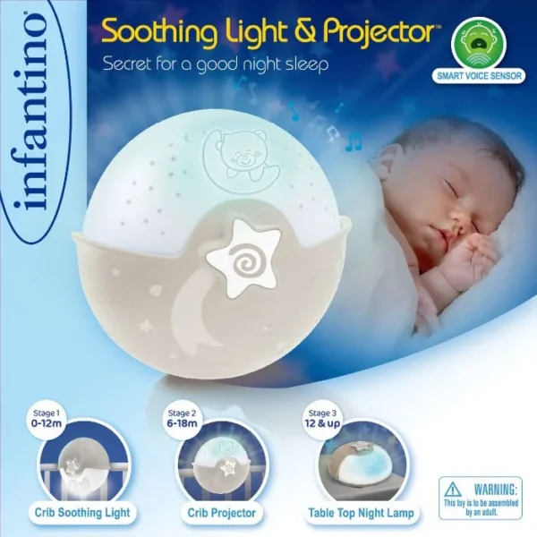 Baby projektor/náttlampa v/LED ljósi og ljóðsensor +0mðr
