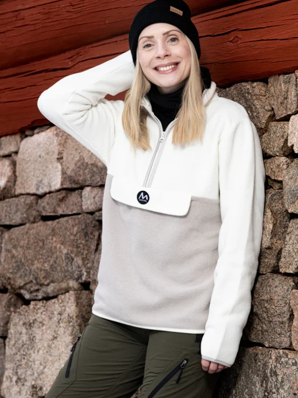 Biri fleece anorakkur, ráhvítur/beige