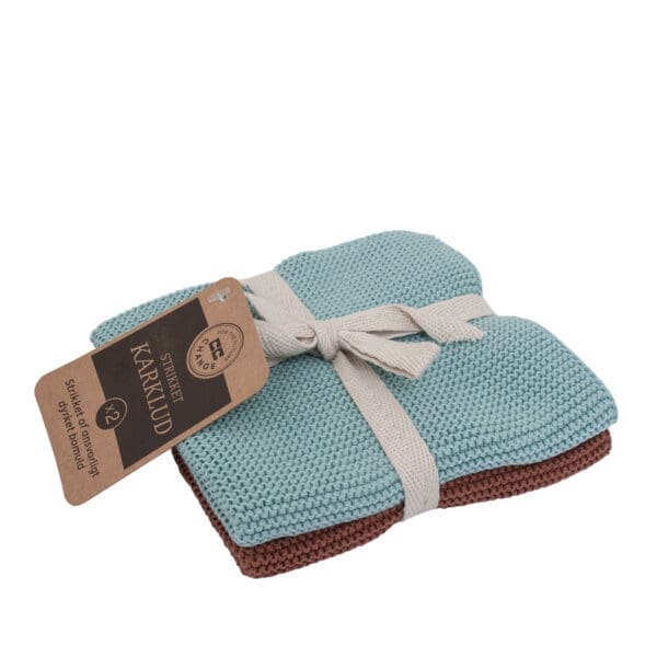 Borðlappar, bundnir, 2 stk, ljósabláur og brúnur