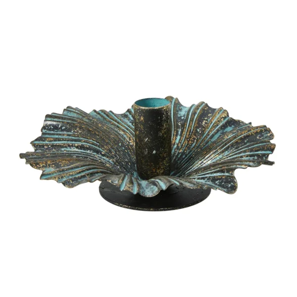 Ljósastaki blað D16x6cm metal, antikk gull/grønur