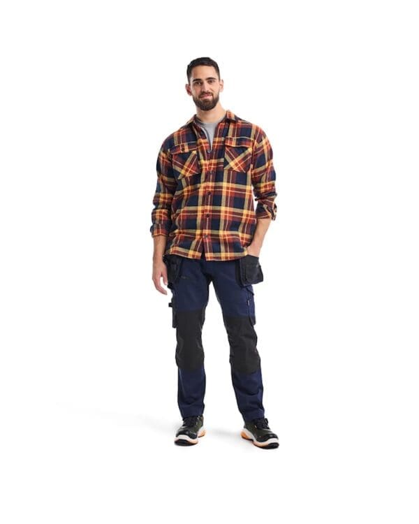 Flannellskjúrta reyð/orange, myrkablá