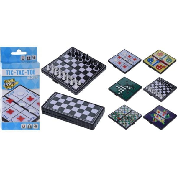 Borðspøl ferðasett 13x13cm, 6 ass magnetspøl