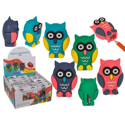 Blýantspískari ugla 3,5x2,5cm, plast, 4ass