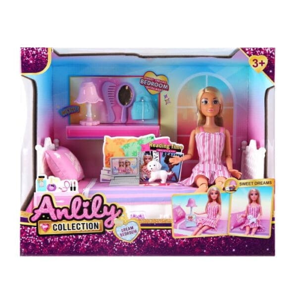 Anlily dukka - song v/seingjaklæðum, teldu, hund og lampu 27x32cm