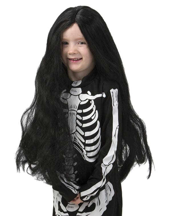 Svart langt hár, parykkur til børn