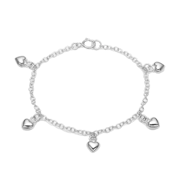Armband v/5 hjørtum, til børn, 17cm, sterling silvur
