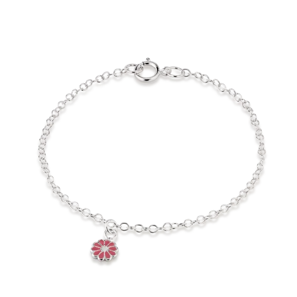 Armband v/blómu, til børn, 16cm, ljósareytt, sterling silvur