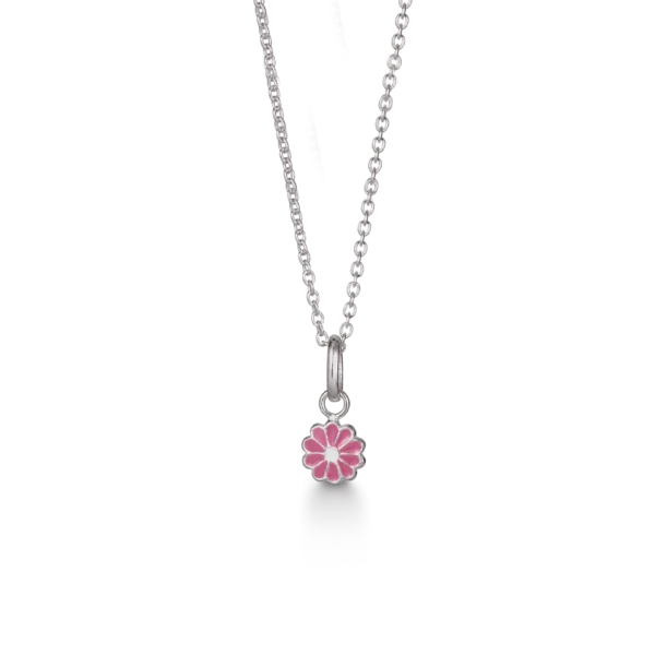 Hálsketa v/blómu, til børn, 38cm, ljósareyð, sterling silvur