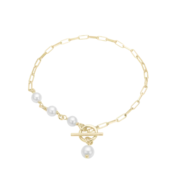 Armband, keta v/perlum, 19cm, gylt, sterling silvur