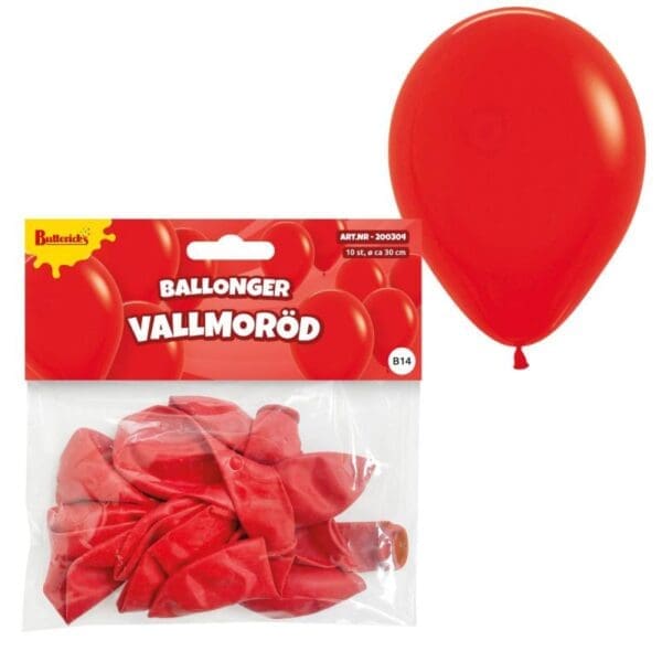 Ballónir reyðar 30cm, 10 stk