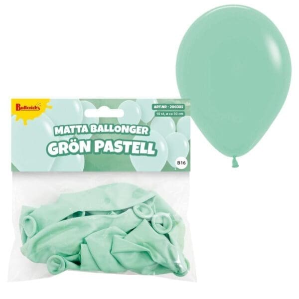 Ballónir pastel grønar 30cm, 10 stk