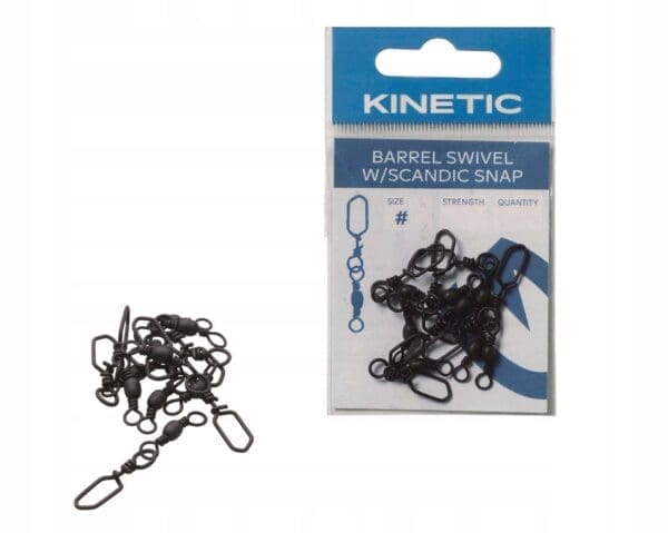 KINETIC BARREL SWIVEL W/SCANDIC SNAP #3/0 62KG BLACK NICKEL 3PCS